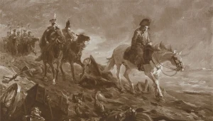 Fotografia obrazu Stanisława Bagieńskiego z 1911 r. przedstawiającego Napoleona na polu bitwy