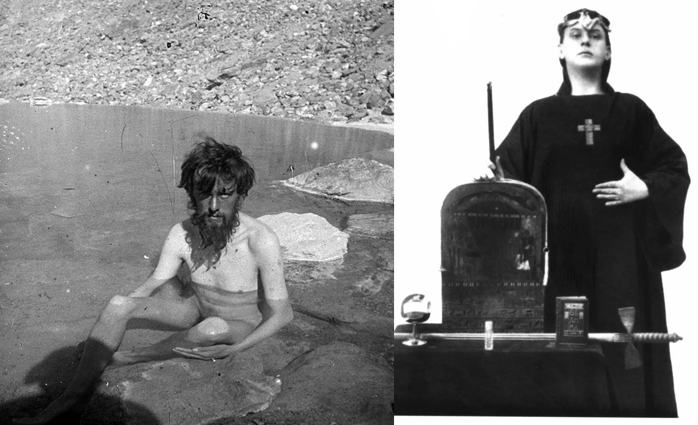 Aleister Crowley podczas wyprawy na K2 (z lewej) i jako samozwańczy mag