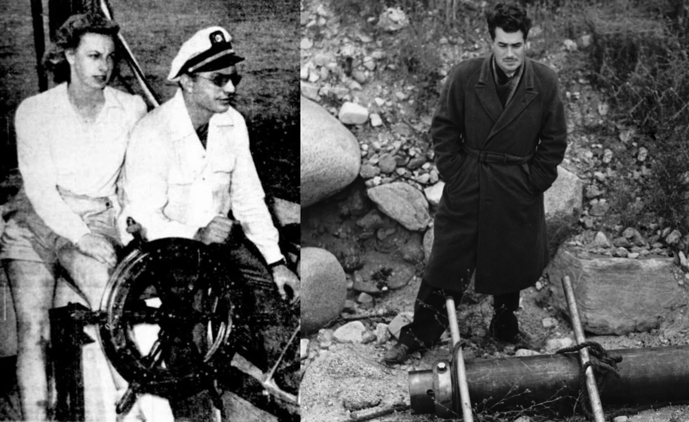 Po lewej L. Ron Hubbard z Sarą, którą odbił Parsonsowi (z prawej)