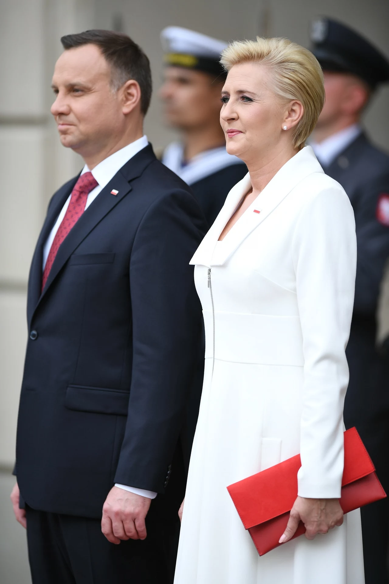 Para prezydencka podczas ceremonii wręczenia odznaczeń państwowych oraz wręczenia flag państwowych organizacjom z kraju i polonijnym, maj 2018, fot. Rafał Oleksiewicz