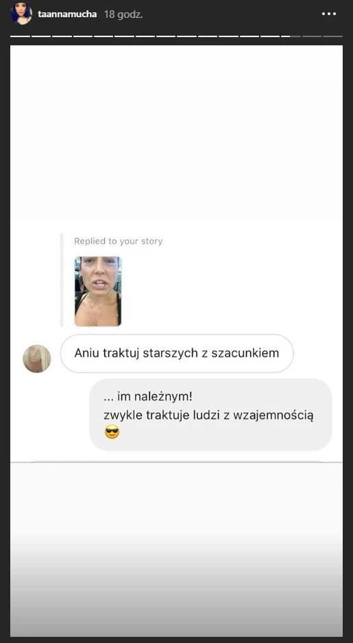 Komentarz internautki związany z wypowiedzią Anny Muchy na Instastories
