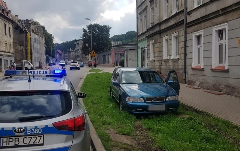 Samochód zatrzymał się na trawniku