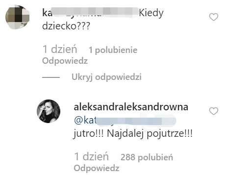 Ola Kwaśniewska odpowiedziała na komentarz pod zdjęciem na Instagramie Ola Kwaśniewska odpowiedziała na komentarz pod zdjęciem na Instagramie