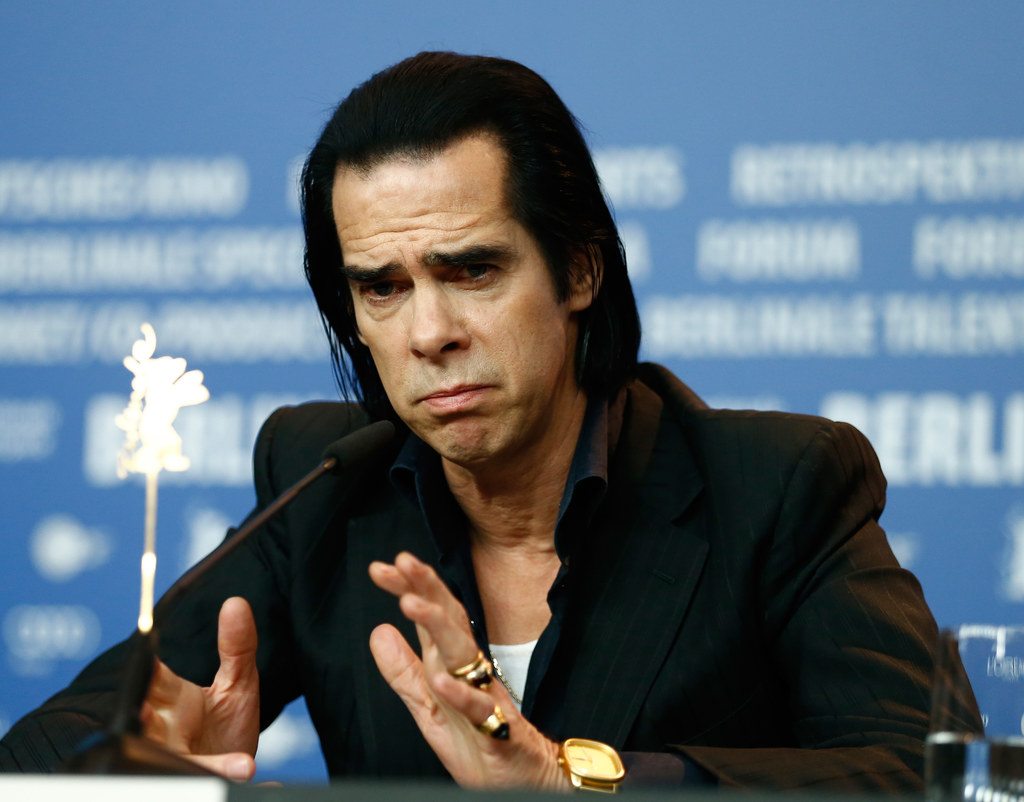 Nick Cave podczas konferencji z okazji pokazu filmu "20 000 dni na Ziemi" podczas festiwalu Berlinale w 2014 r.