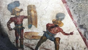 Odkryty w Pompejach fresk ukazujący końcowy akt walki gladiatorów