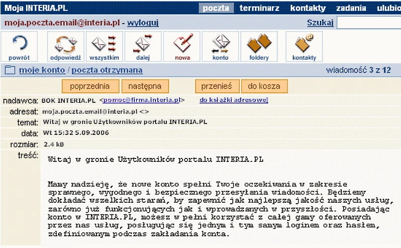 Interfejs Poczty na Interii w 2006 roku