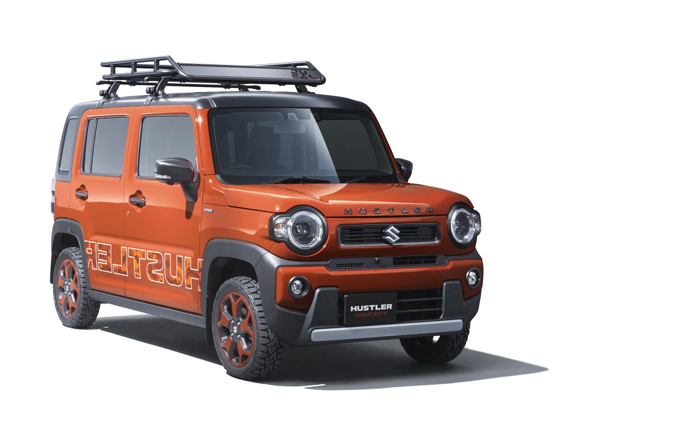 Hustler Concept – reprezentuje segment kei carów. Wysokie nadwozie, niska podłoga i przestronne wnętrze sprawiają, że jest praktyczny i komfortowy. Jego charakter sprawdza się w codziennym, miejskim użytkowaniu, a także podczas weekendowych wyjazdów poza miasto. Na targach debiutują dwie specjalne wersje, różniące się wyglądem nadwozia i dodatkowym wyposażeniem. Hustler Concept – reprezentuje segment kei carów. Wysokie nadwozie, niska podłoga i przestronne wnętrze sprawiają, że jest praktyczny i komfortowy. Jego charakter sprawdza się w codziennym, miejskim użytkowaniu, a także podczas weekendowych wyjazdów poza miasto. Na targach debiutują dwie specjalne wersje, różniące się wyglądem nadwozia i dodatkowym wyposażeniem.