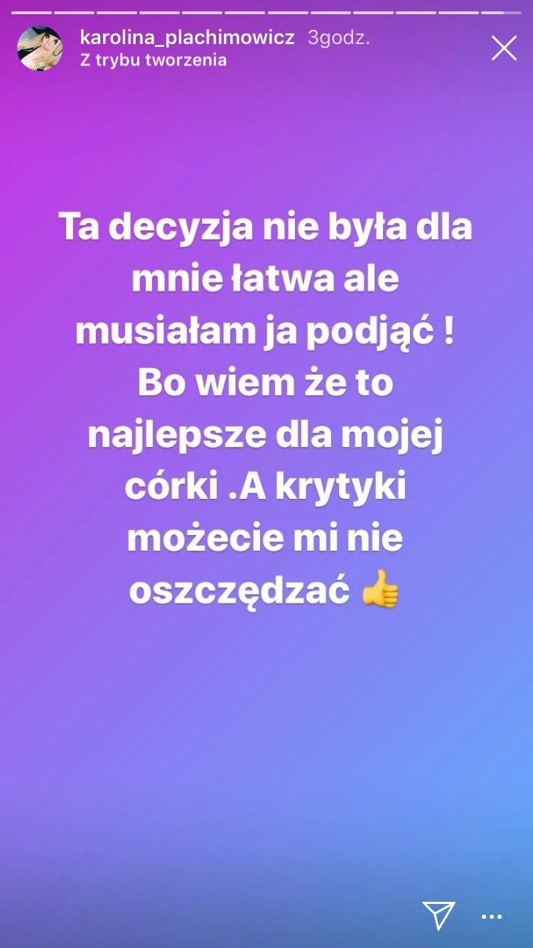 Karolina Plamichowicz o oddaniu córki Karolina Plamichowicz o oddaniu córki
