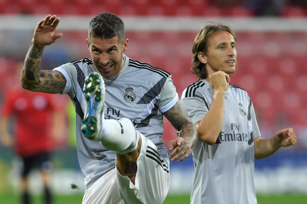 Sergio Ramos i Luka Modrić podczas treningu Realu Madryt Sergio Ramos i Luka Modrić podczas treningu Realu Madryt