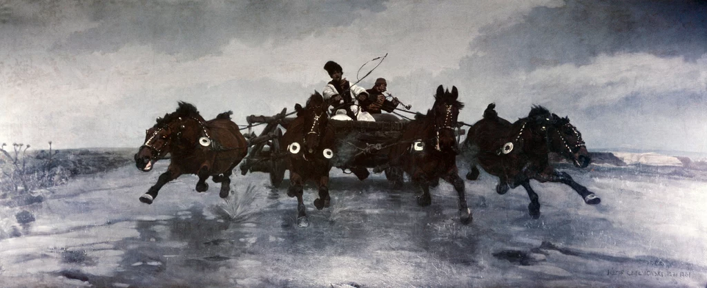  Nasilająca się fala krytyki zmusiła Chełmońskiego do wyjazdu i tworzenia poza granicami kraju. W 1875 r. udał się do Paryża, gdzie zaprezentował rodzajowe obrazy z życia polskiej wsi oraz słynne „Trójki” i „Czwórki” – przedstawienia końskich zaprzęgów galopujących po bezkresnych stepach i zaśnieżonych krajobrazach. Na obczyźnie doceniono jego talent i piękno przedstawionych na malunkach realistycznych krajobrazów.