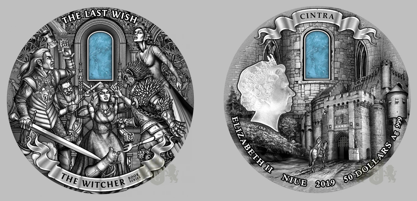 Moneta Mennicy Gdańskiej z serii Wiedźmin: Ostatnie Życzenie o nominale 50 dolarów 