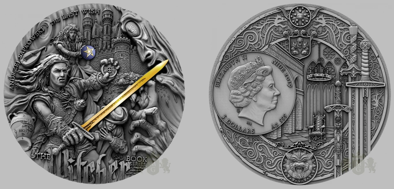 Moneta Mennicy Gdańskiej z serii Wiedźmin: Ostatnie Życzenie o nominale 5 dolarów 
