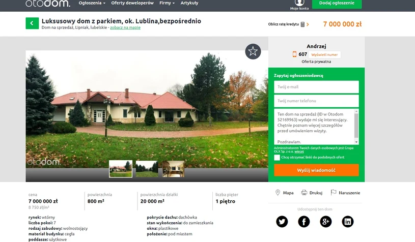 Willa Pietrasów (Screen ze strony: otodom.pl) 