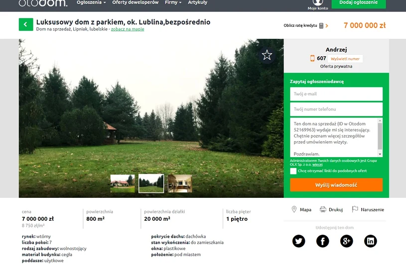 Willa Pietrasów (Screen ze strony: otodom.pl) 