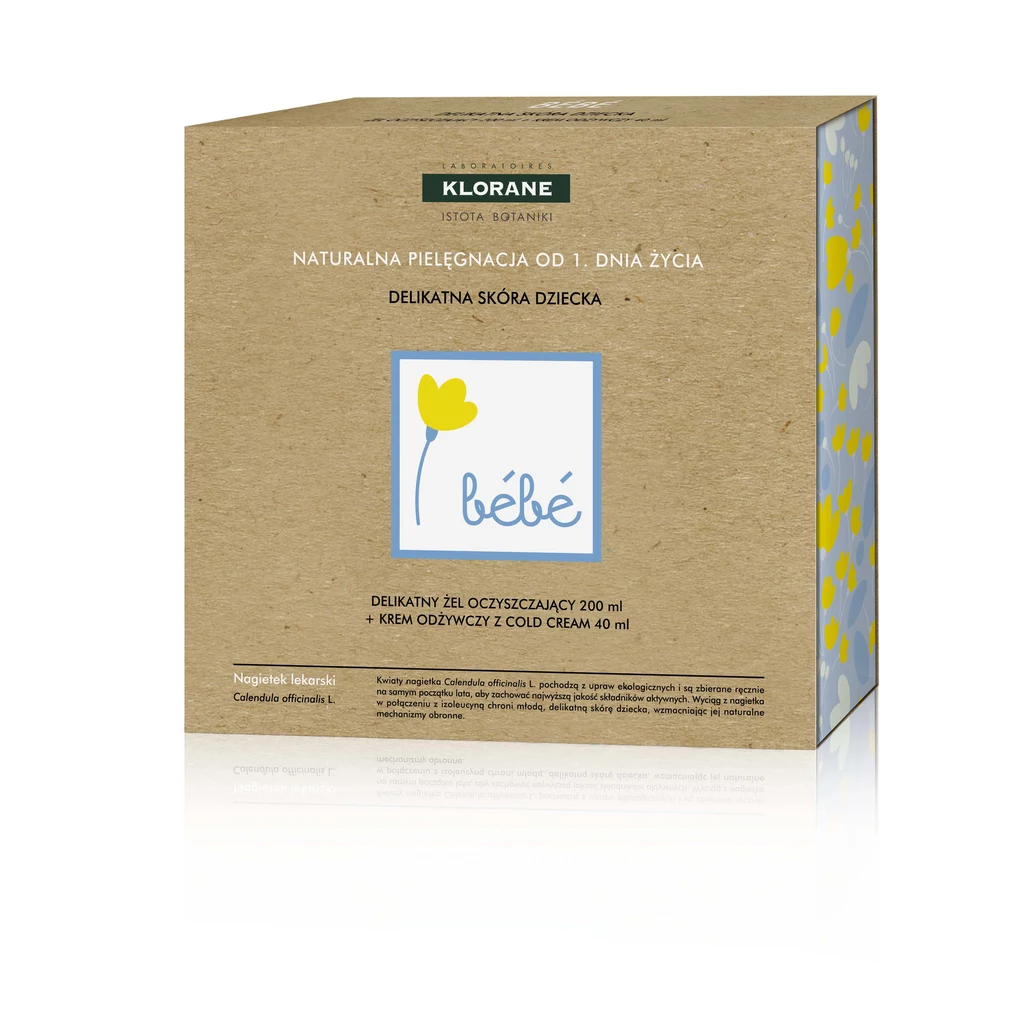 Zestaw Bebe dla dzieci - Naturalna Pielęgnacja od 1. Dnia Życia. Delikatny Żel Oczyszczający + Krem Odżywczy z Cold Cream. Delikatny żel oczyszczający. Dla niemowląt i dzieci. Z ochronnymi i łagodzącymi kwiatami nagietka pozyskiwanymi z ekologicznych upraw. Delikatnie oczyszcza, bogaty w środki nawilżające - formuła biodegradowalna o łagodnym i relaksującym zapachu. Chroni skórę przed przesuszeniem i pozostawia włosy łatwe do rozczesania. Wzbogacona w składniki nawilżające formuła o łagodnym i relaksującym zapachu delikatnie oczyszcza ciało i włosy. Skóra jest chroniona przed wysuszeniem, a włosy łatwo się rozczesują. Nie szczypie w oczy. Wzbogacona w naturalny krem Cold Cream Klorane formuła o łagodnym i relaksującym zapachu, zawierająca 96 proc. składników pochodzenia naturalnego intensywnie i trwale odżywia, koi i chroni suchą i bardzo suchą skórę. Skuteczna również na spierzchnięte dłonie i ciemieniuchę. Cena zestawu: 41 zł Żel Oczyszczający 200 ml + Krem Odżywczy 40 ml. Zestaw Bebe dla dzieci - Naturalna Pielęgnacja od 1. Dnia Życia. Delikatny Żel Oczyszczający + Krem Odżywczy z Cold Cream. Delikatny żel oczyszczający. Dla niemowląt i dzieci. Z ochronnymi i łagodzącymi kwiatami nagietka pozyskiwanymi z ekologicznych upraw. Delikatnie oczyszcza, bogaty w środki nawilżające - formuła biodegradowalna o łagodnym i relaksującym zapachu. Chroni skórę przed przesuszeniem i pozostawia włosy łatwe do rozczesania. Wzbogacona w składniki nawilżające formuła o łagodnym i relaksującym zapachu delikatnie oczyszcza ciało i włosy. Skóra jest chroniona przed wysuszeniem, a włosy łatwo się rozczesują. Nie szczypie w oczy. Wzbogacona w naturalny krem Cold Cream Klorane formuła o łagodnym i relaksującym zapachu, zawierająca 96 proc. składników pochodzenia naturalnego intensywnie i trwale odżywia, koi i chroni suchą i bardzo suchą skórę. Skuteczna również na spierzchnięte dłonie i ciemieniuchę. Cena zestawu: 41 zł Żel Oczyszczający 200 ml + Krem Odżywczy 40 ml.