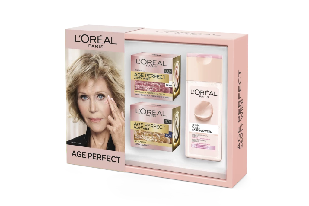 Age Perfect (Age Perfect Złoty Wiek krem na dzień 50 ml; Age Perfect Złoty Wiek krem na noc 50 ml; Rare Flowers Mleczko 200 ml) - ten zestaw świąteczny jest idealnym pomysłem na prezent dla kobiet po 60. roku życia, poszukujących w produktach do pielęgnacji twarzy wysokiej skuteczności, innowacyjnych rozwiązań oraz natychmiastowych i długotrwałych rezultatów. Bogate kremy wzmacniające przywracają skórze gęstość i chronią ją przed wiotczeniem. Krem na dzień przywraca skórze zdrowy, różany blask, a Tonik Rare Flowers z ekstraktem z róży i jaśminu odświeża suchą skórę. Cena: 68,99 zł. Age Perfect (Age Perfect Złoty Wiek krem na dzień 50 ml; Age Perfect Złoty Wiek krem na noc 50 ml; Rare Flowers Mleczko 200 ml) - ten zestaw świąteczny jest idealnym pomysłem na prezent dla kobiet po 60. roku życia, poszukujących w produktach do pielęgnacji twarzy wysokiej skuteczności, innowacyjnych rozwiązań oraz natychmiastowych i długotrwałych rezultatów. Bogate kremy wzmacniające przywracają skórze gęstość i chronią ją przed wiotczeniem. Krem na dzień przywraca skórze zdrowy, różany blask, a Tonik Rare Flowers z ekstraktem z róży i jaśminu odświeża suchą skórę. Cena: 68,99 zł.