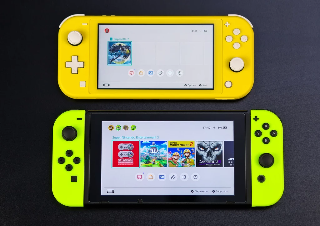 Switch Lite jest mniejszy i lżejszy od swojego większego brata - różnica w wadze wynosi około 118 g. Podczas dłuższych sesji z konsolą ma to znacznie, szczególnie dla dzieci