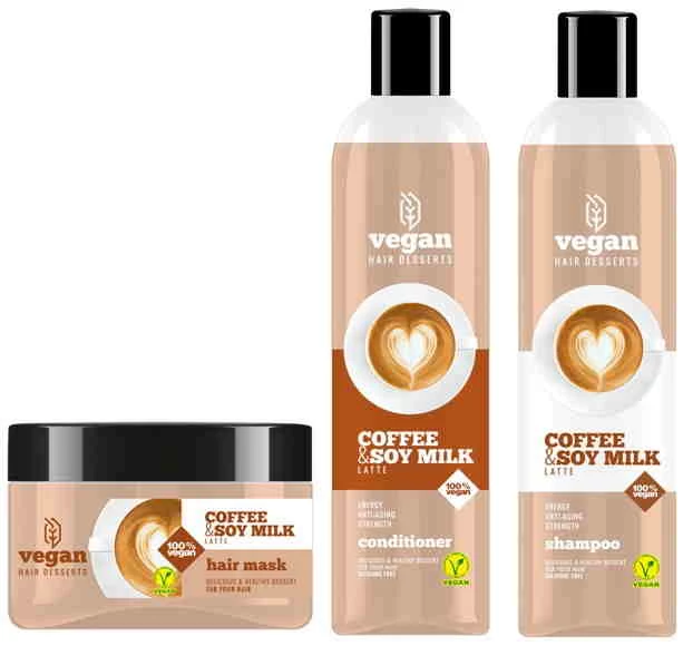 Kosmetyki do włosów marki Vegan Desserts - wegańska linia Coffee&Soy Milk Latte 
