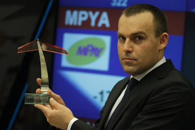Piotr Warsicki, prezes spółki mPay, w trakcie debiutu na NewConnect