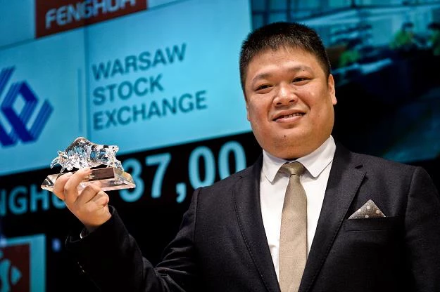 Lin Weijie, prezes Fenghua SoleTech, podczas debiutu spółki  na GPW