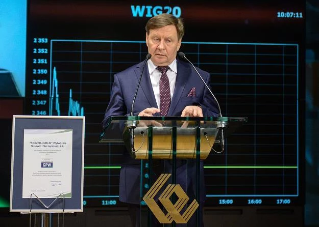 Waldemar Sierocki, prezes Biomedu-Lublin, w czasie debiutu na głownym rynku GPW