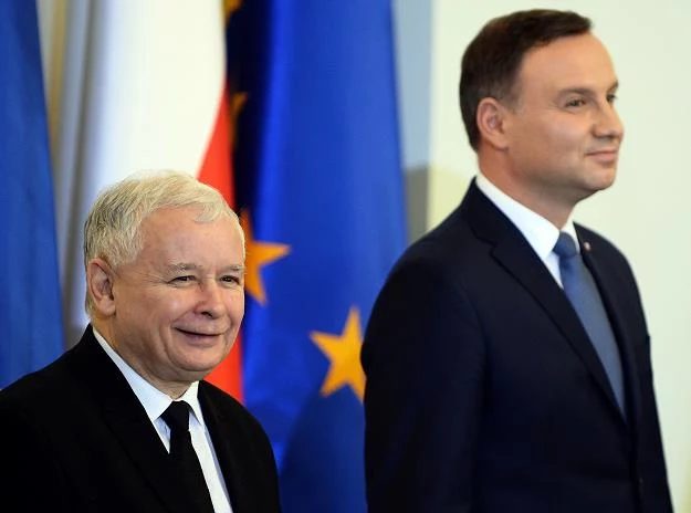 Jarosław Kaczyński (L), lider PiS, Andrzej Duda, prezydent RP