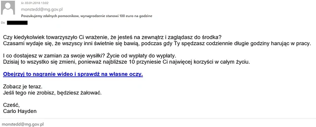 E-mail udający wiadomość wysyłaną z adresów rządowych E-mail udający wiadomość wysyłaną z adresów rządowych
