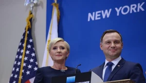 Prezydent Andrzej Duda (P) z żoną Agatą Kornhauser-Dudą (L), podczas wizyty na NYSE