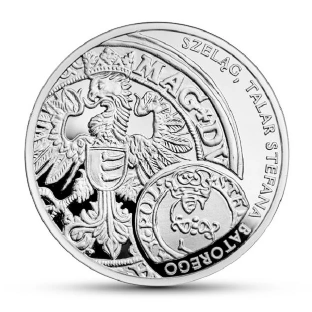 Historia Monety Polskiej - szeląg, talar Stefana Batorego, 20 zł, awers