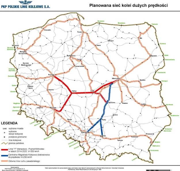 Przebieg linii Y według pierwotnych założeń (fot. PKP PLK)