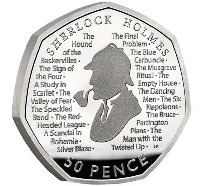 Moneta 50-pensowa z Sherlockiem Holmesem