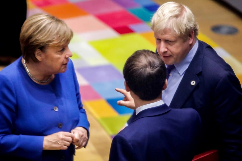 Angela Merkel, Emmanuel Macron i Boris Johnson Angela Merkel, Emmanuel Macron i Boris Johnson