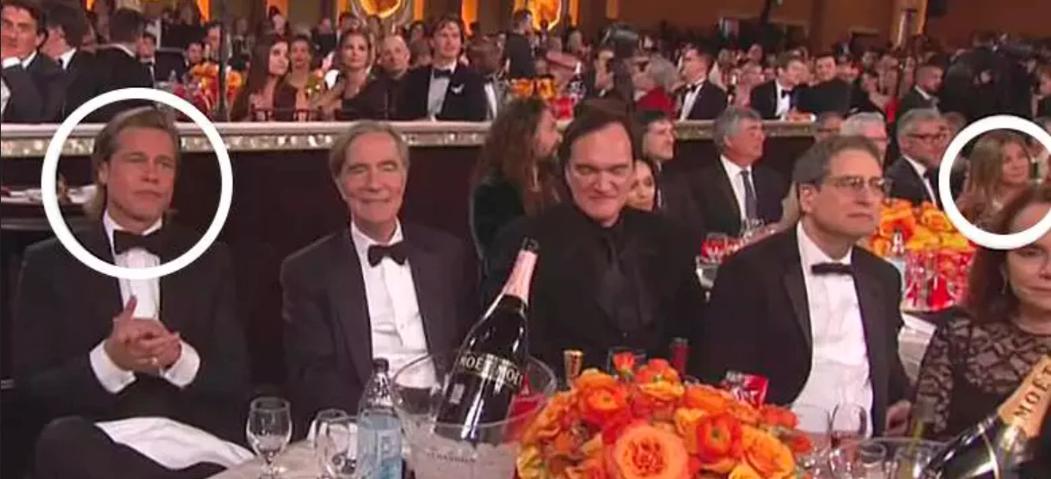 Tak blisko, a tak daleko... Brad Pitt i Jennifer Aniston na gali Złotych Globów 2020 (screen NBC)