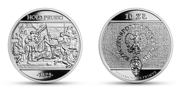 Hołd pruski, 10 zł, rewers (L) i awers (P)