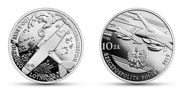 100-lecie polskiego lotnictwa wojskowego, 10 zł, rewers (L) i awers (P)