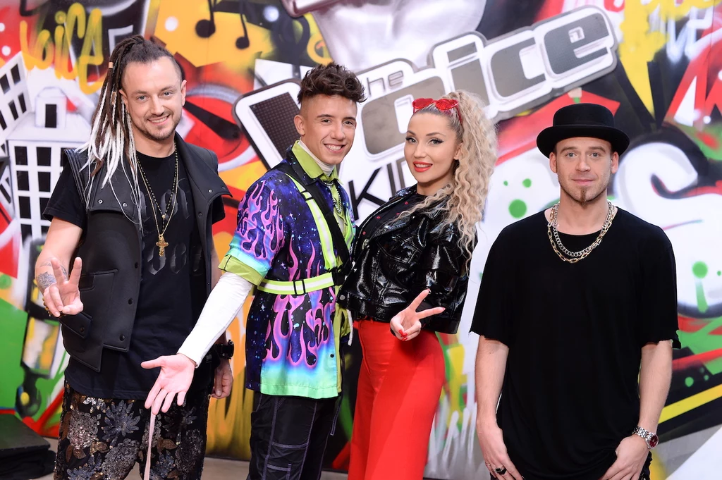 Trenerzy "The Voice Kids" w komplecie: Baron, Dawid Kwiatkowski, Cleo i Tomson