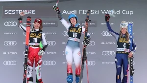 Od lewej: Elisa Moerzinger, Clara Direz i Marta Bassino