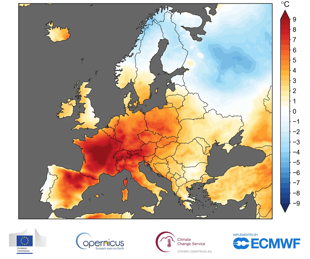 Anomalie pogodowe w czerwcu 2019 .Fot. ECMWF, Copernicus Climate Change Service