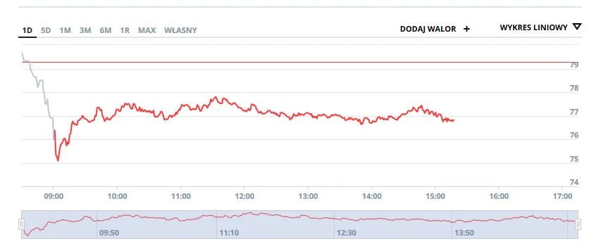 Wykres kursu akcji PKN na dzisiejszej sesji Wykres kursu akcji PKN na dzisiejszej sesji