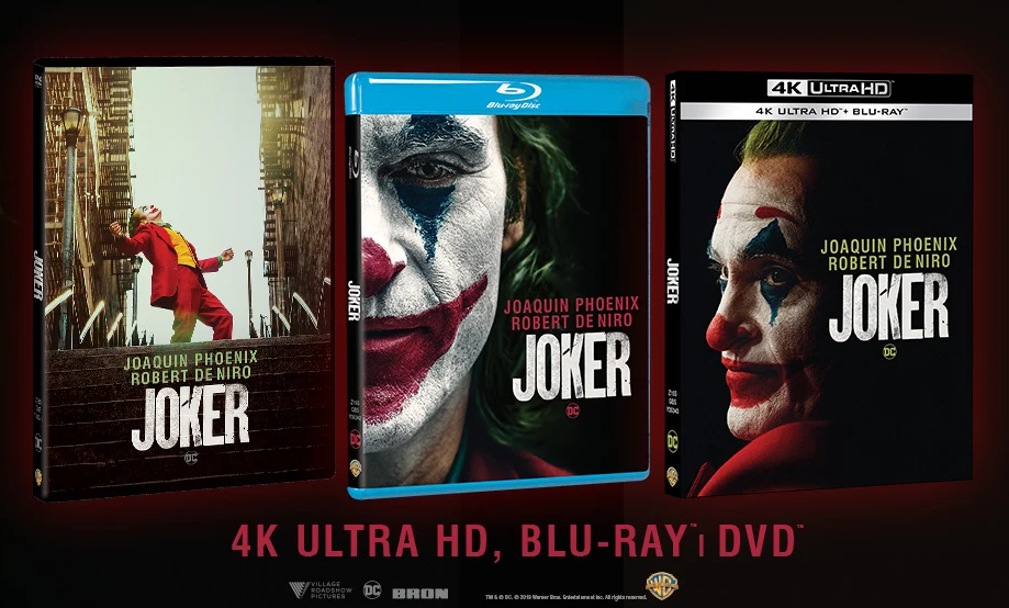 Dodatki specjalne na Blu-Ray: Powitajcie... Jokera!, Z planu: Spojrzenie zza kulis na powstawanie filmu, alternatywne ujęcia z udziałem Joaquina Phoenixa, przymiarki kostiumów i wiele więcej! Dodatki specjalne na DVD: Powitajcie... Jokera! Joker dostępny jest na DVD, Blu-Ray i 4K UHD Blu-Ray od 29.01.2019. Dodatki specjalne na Blu-Ray: Powitajcie... Jokera!, Z planu: Spojrzenie zza kulis na powstawanie filmu, alternatywne ujęcia z udziałem Joaquina Phoenixa, przymiarki kostiumów i wiele więcej! Dodatki specjalne na DVD: Powitajcie... Jokera! Joker dostępny jest na DVD, Blu-Ray i 4K UHD Blu-Ray od 29.01.2019.