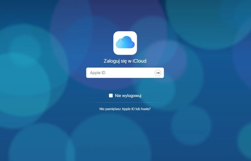 Zrzut ekranu z usługi iCloud