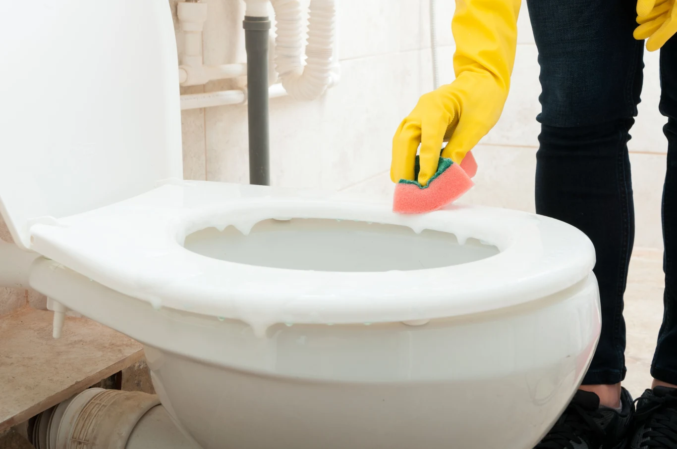 Z zewnątrz myjemy dokładnie toaletę ciepłą wodą (może być z dodatkiem octu, soku z cytryny lub nawet płynu do naczyń) i wycieramy do sucha papierowym ręcznikiem. Pamiętajmy o umyciu spłuczki z zewnątrz i zawieszeniu antybakteryjnej kostki!