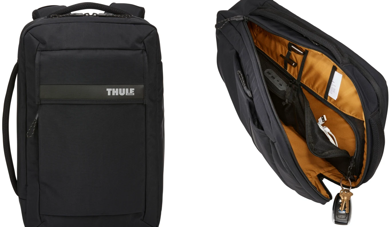 Trzecia z nowości – Thule Paramount Convertible Backpack 16L – to z kolei wielofunkcyjna torba na komputer, którą można nosić zarówno na plecach, jak i na ramieniu, jak klasyczną torbę kurierską. Tu również znajdziemy dość miejsca na pełnowymiarowego laptopa oraz tablet 10,5”, a także wszelkie niezbędne do pracy dokumenty i akcesoria (które możemy wygodnie porozmieszczać w kilku przegródkach i kieszeniach). Podobnie, jak opisane powyżej modele, również ten wykonany jest z tkaniny nylonowej 420D z wodoodpornym wykończeniem, wyposażony w zamki błyskawiczne YKK i odblaskowe detale.