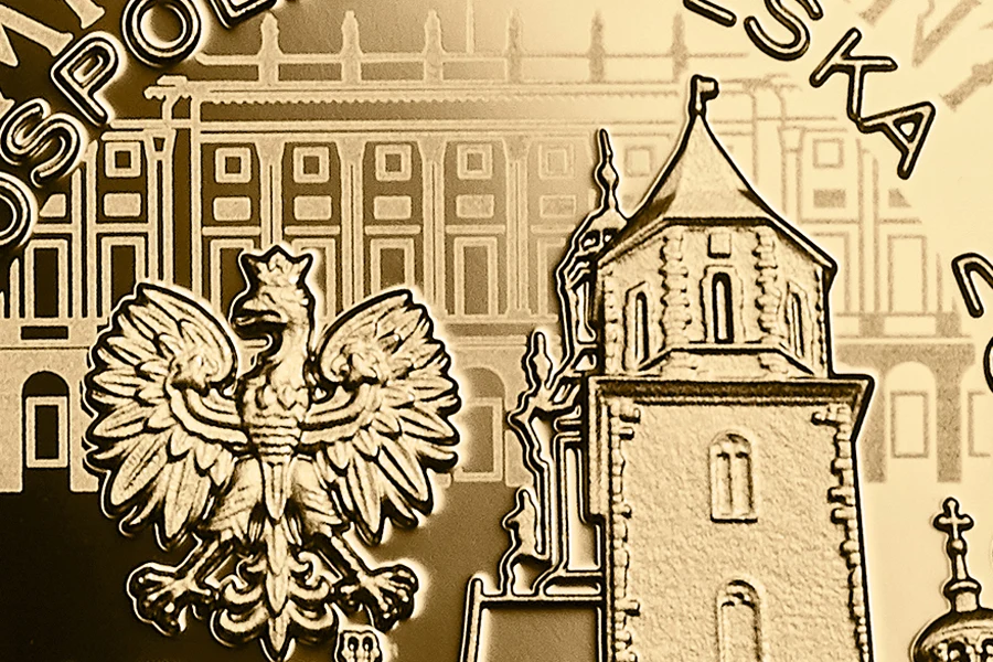 Moneta kolekcjonerska NBP - 10. rocznica tragedii smoleńskiej, 100 zł, detal awersu