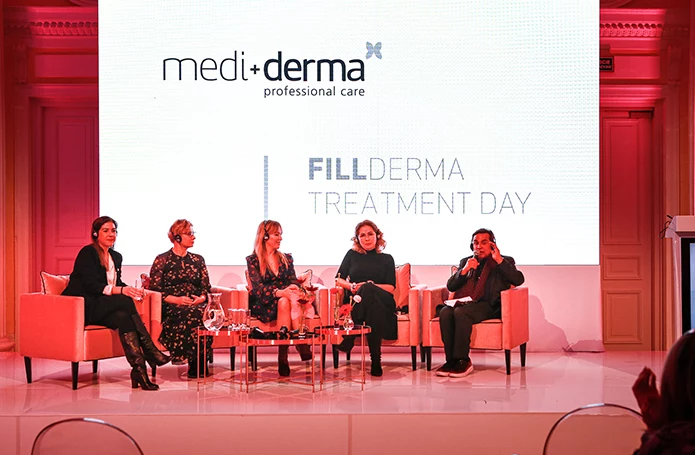 Od lewej: dr Carmen Faus, dr Elżbieta Kowalska – Olędzka, dr Aleksandra Jagielska, dr Ewa Rybicka, dr Gabriel Serrano (twórca marki Mediderma i Sesderma)