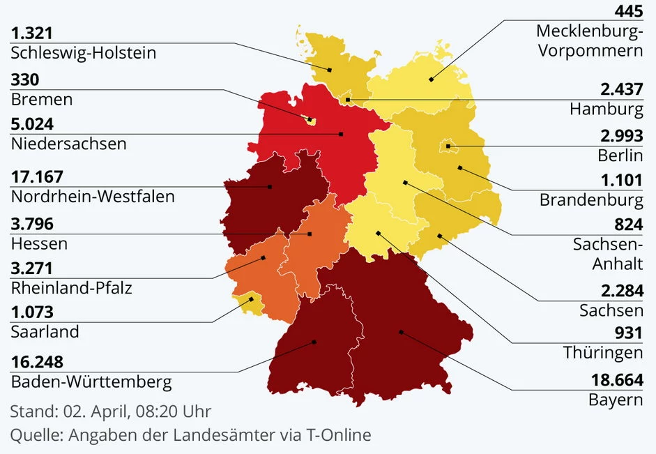 Liczba zachorowań w Niemczech - w byłych Niemczech Zachodnich da się zaobserwować znacznie więcej przypadków niż w byłym NRD. W RFN obowiązkowe szczepienia zakończyły się w 1975 r. W NRD zaprzestano ich w 1990 r (wraz z końcem Niemiec Wschodnich). Fot. Statista