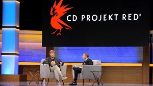 Geoff Keighley podczas rozmowy z Marcinem Iwińskim, współzałożycielem CD Projekt