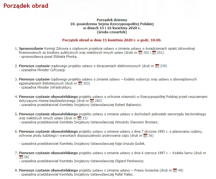 Porządek obrad Sejmu w dniu 15 kwietnia Porządek obrad Sejmu w dniu 15 kwietnia