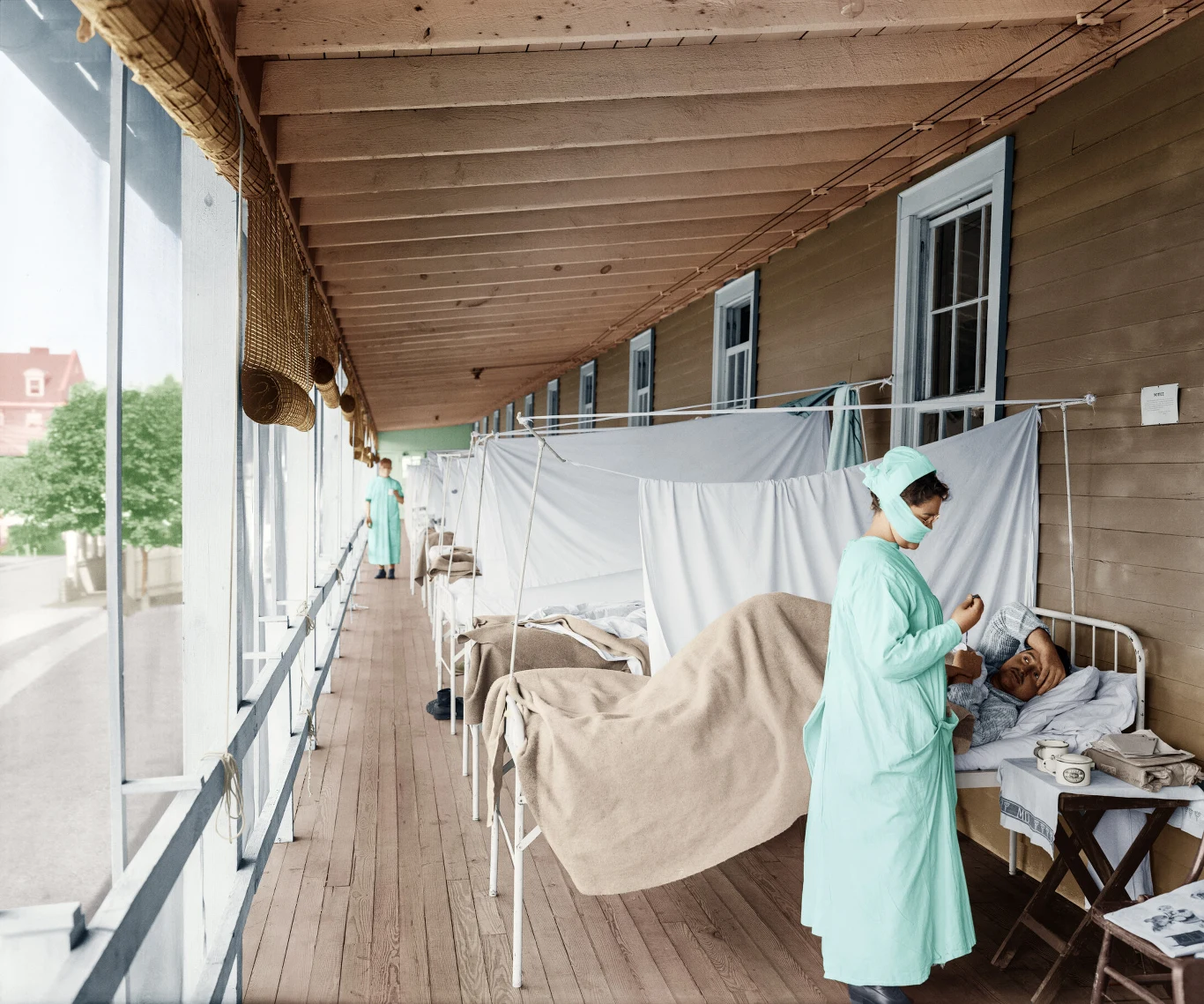 Szpital dla zakażonych w stanie Waszyngton z czasów epidemii "hiszpanki" z lat 1918-1920