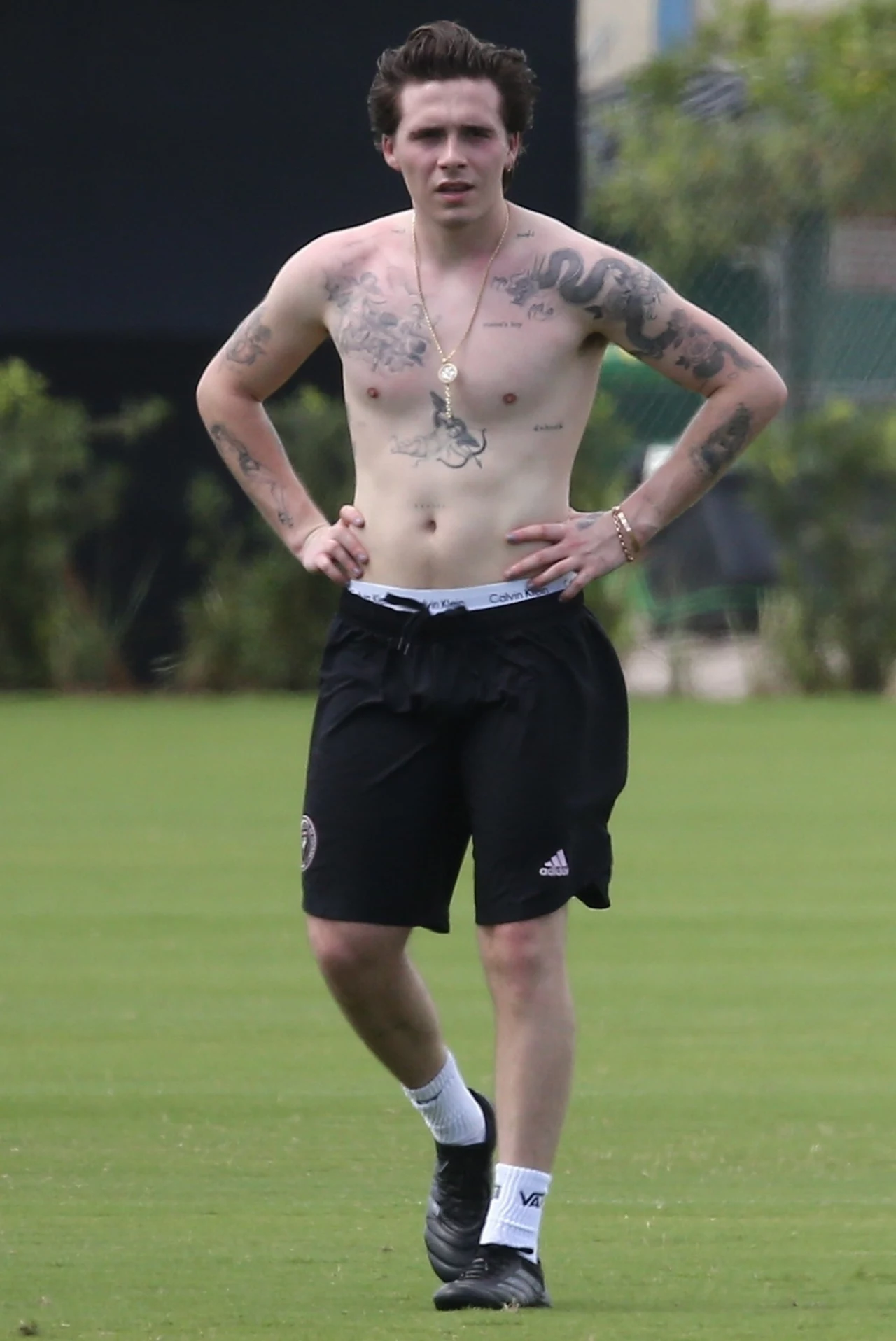 Chociaż David Beckham na meczu jak zawsze wyglądał nienagannie, naszą uwagę przyciągnął również jego najstarszy syn. 21-letni, Brooklyn który towarzyszył ojcu na boisku, z roku na rok wygląda coraz lepiej. Widać, że młody mężczyzna urok osobisty odziedziczył po swoim popularnym ojcu. Brooklyn Beckham od pewnego czasu próbuje swoich sił w modelingu. Zajmuje się też fotografią, która jest jego największą pasją. Wydał nawet swój własny album ze zdjęciami, zatytułowany "What i see". W życiu nie polega jedynie na znanych rodzicach, bo aby zarobić na własne wydatki, zdarzyło mu się pracować w kawiarni. Widocznie nie chce być zależny tylko od swojej rodziny. 